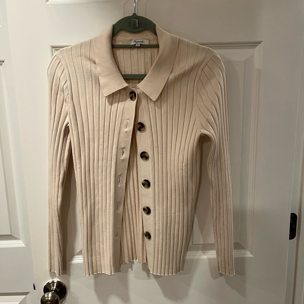 Madewell Beige Ribbed Button-Up Cardigan